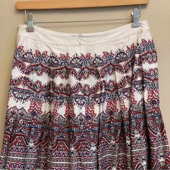 Talbots 10 fit & flare midi skirt white red blue bohemian classy elegant - Picture 6 of 7